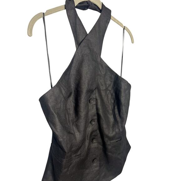 NWT Reformation Tate Linen Top Black Halter Size 10 Button Front - Picture 6 of 10